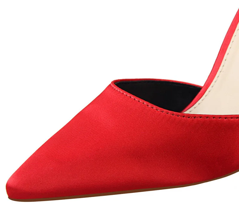 Beauty Shoes Stiletto Hollow Back Bow Sandals Korean Version of Sweet High-heeled Shallow Pointed Satin Butterfly Shoes Women PU
