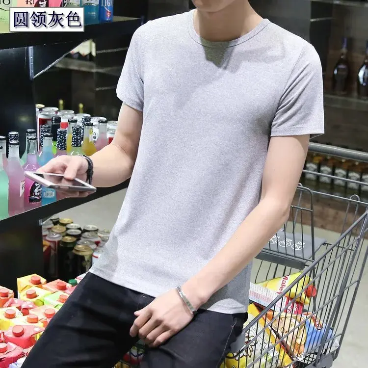 

Physical Store Summer Crew Neck V-neck Short Sleeve T-shirt Men Special Offer Yuan Slim Fit Base Shirt Large Size Cheap Half Sle