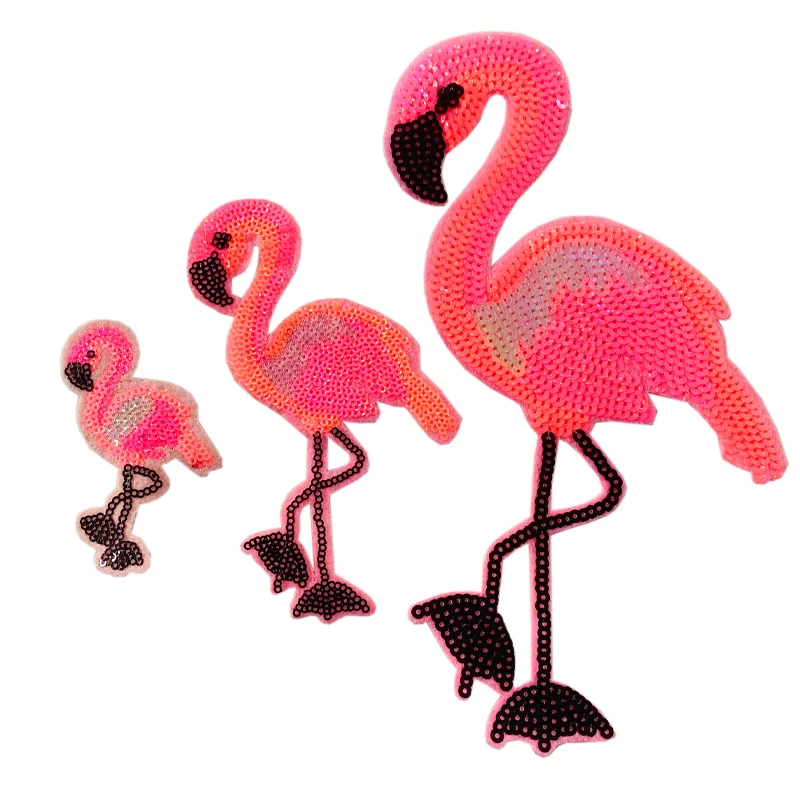 Wholesale Patches Cartoon animal Flamingo Sequins patche Embroidery BadgeS Sewing Supplies Clothing Accessories Iron on patches