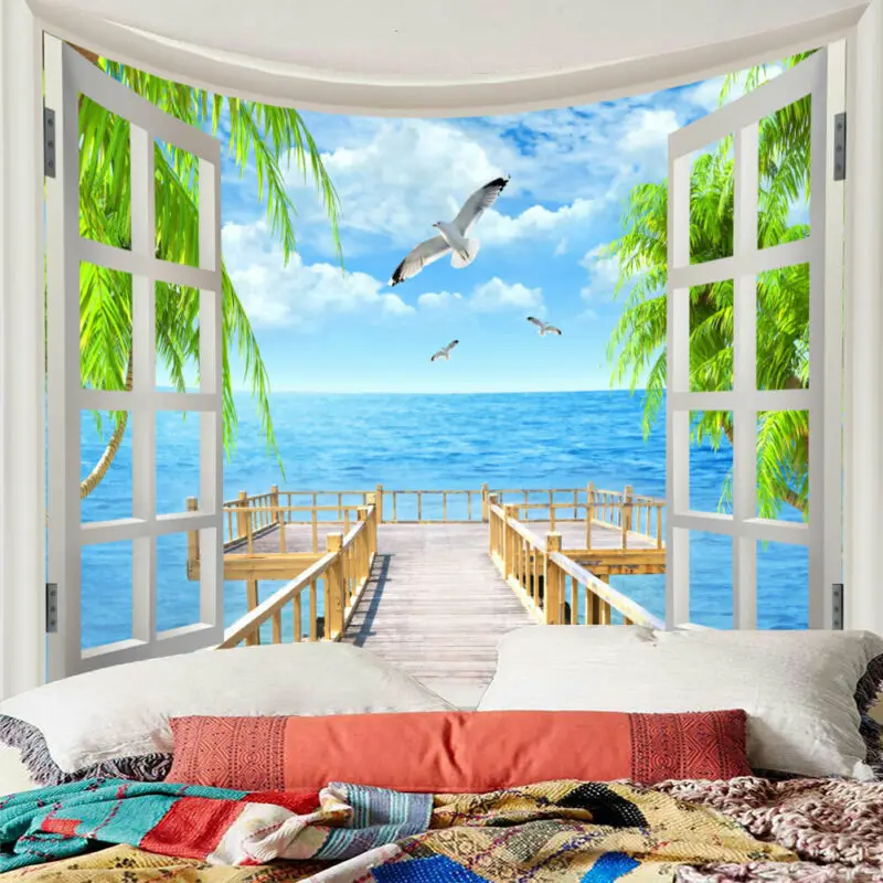 Nature Scenery Tapestry Tapestries Mediterranean Hanging Wall Landscape Throw Bedspread Home Decor Wall Decor
