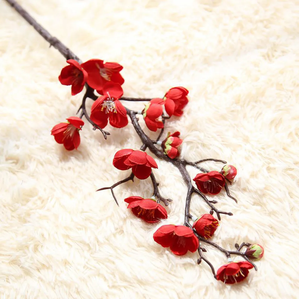Искусственные шелковые цветы Япония Слива вишня Искусственные цветы Флорес Сакура ветви дерева Свадебные украшения дома комнаты - Цвет: Red