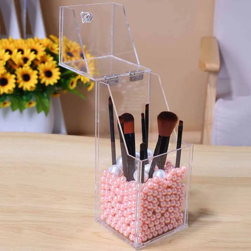

Acrylic Clear Makeup Brush Storage box with cover Plastic Makeup organizer Cosmetic tool Holder Pearl And Box Separate Sale