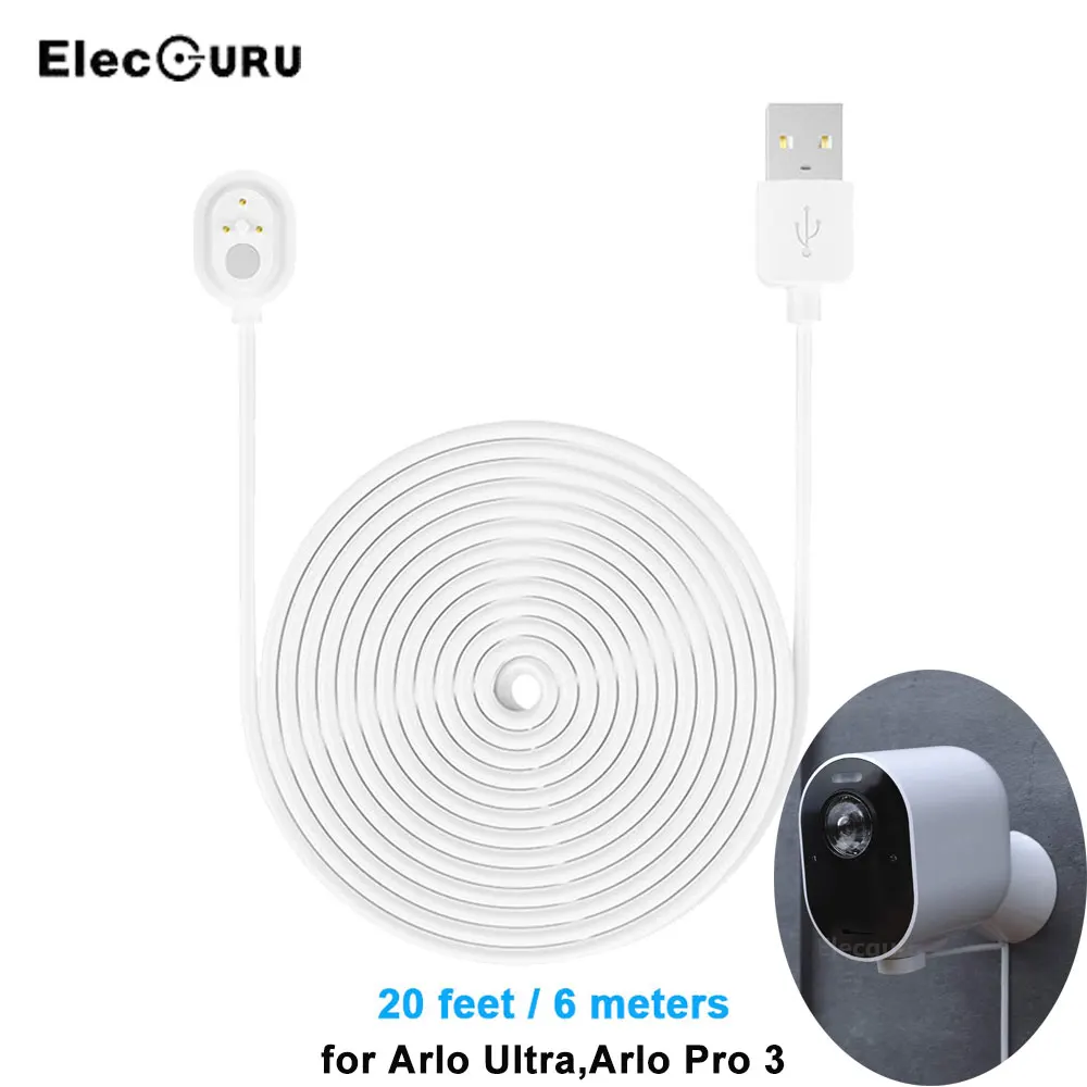 20ft/6m Charging Cable for Arlo Ultra/Pro 3 Camera Waterproof Magnetic USB Power Cable Outdoor Weatherproof Durable Power Cord