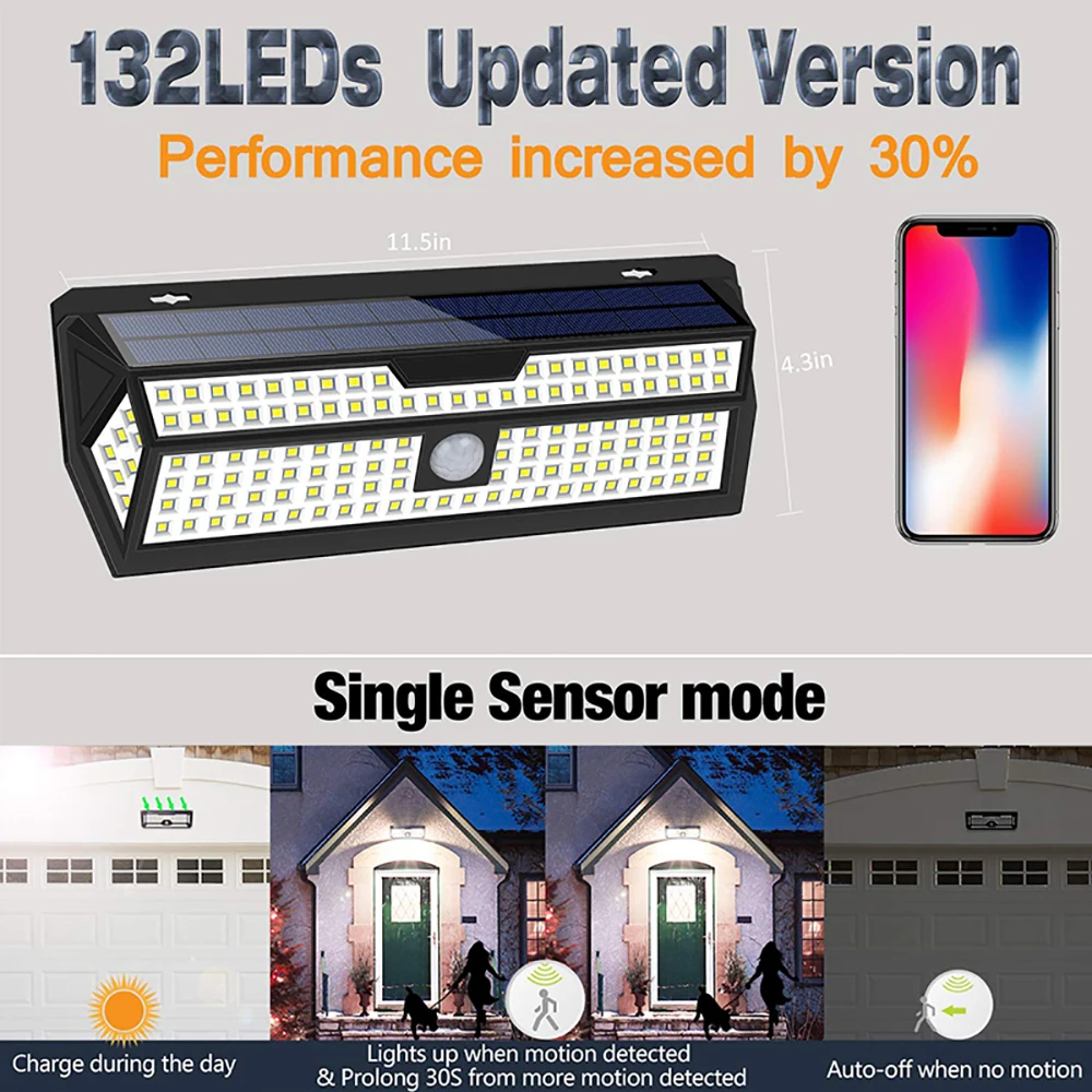 1/2 Pack LITOM 132 LED Solar Light PIR Motion Sensor Wall Lamp White Outdoor Garden Light IP65 Waterproof For Garden Decoration