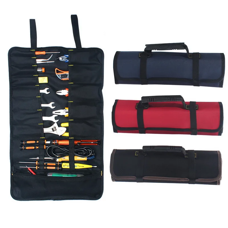 Junejour Tool Stroage Pouch Electricians Organizer Tool Rolling Bag Reel Professional Multi-purpose Car Repair Kit Bag