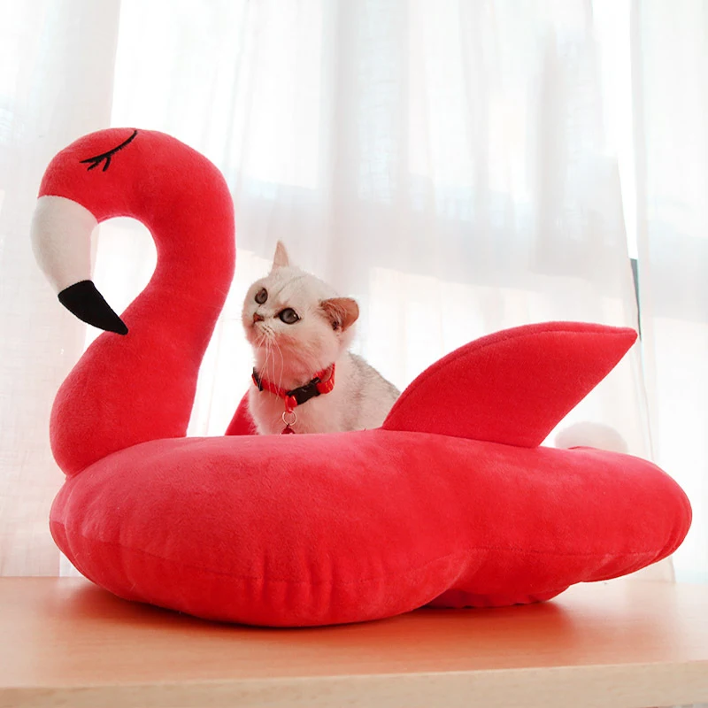 

Pet Bed Flamingo Cute Creative Dog Bed Cat Nest Crystal Velvet House Warm Four Seasons Sleeping Dog Bed Pet Supplies