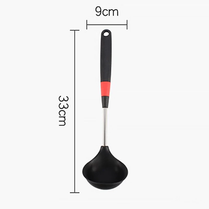Round Silicone Soup Spoon Stainless Steel Handle Ladle Heat Resistant Porridge Soup Spoon Mixing Serving Kitchen Utensils