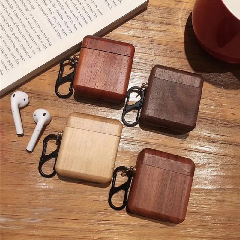 

New Creatived Wooden Headset Protective Sleeve for Apple AirPods Case Bluetooth Headset Drop Protection Sleeve with Keychain