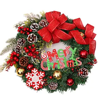 

Christmas Front Door Large Wreath Hanger Cute Xmas Element Doll Pine Branches Door Wreaths Imitation Decorations Home