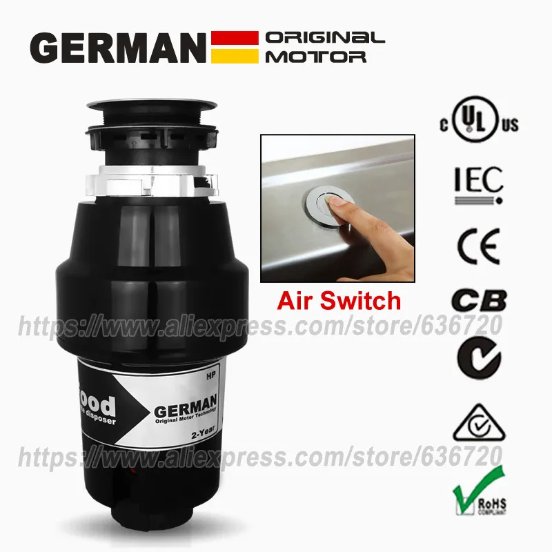 Air Switch 76336A немецкий двигатель 1000 Вт технология 1 лошадиная сила люкс непрерывная подача измельчитель пищевых отходов+ воздушный переключатель - Цвет: Air Switch