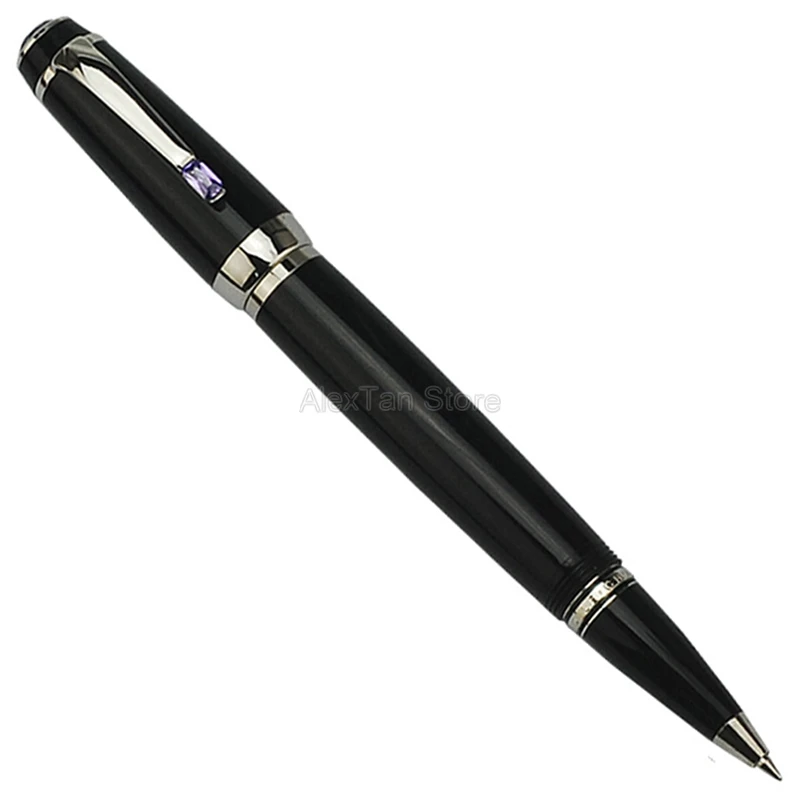 

Crocodile Exquisite Black Roller Ball Pen Noble Sapphire on Top With Golden Clip Writing Gift Pen Box Optional For Office & Home