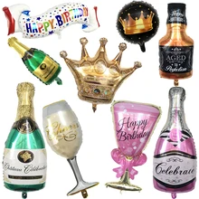 Hạnh Phúc 30th Sinh Nhật Trang Trí Vương Miện Vàng Champagne Kính Whiskey Bình Lá Bóng Trường Trung Học Bóng Đảng Bóng Bay(China)