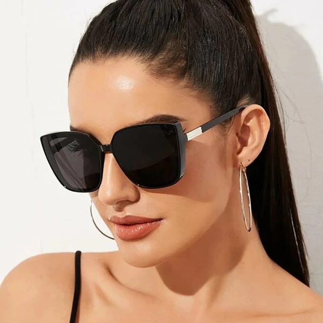 Brand Designer Cat Eye Sunglasses Woman Vintage Black Mirror Sun Glasses For Fashion Big Frame Cool Sexy Female Oculos 1