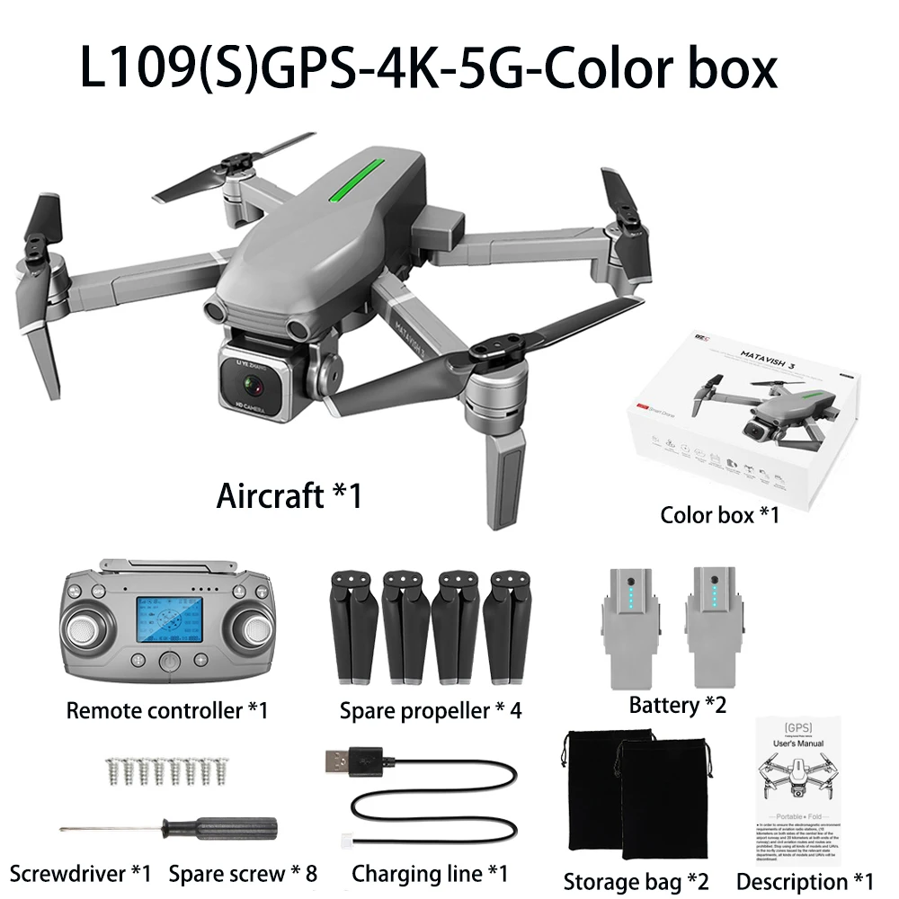 L109 Дрон с Gps 4k Hd камерой 5g Wifi Fpv Бесщеточный мотор складной Радиоуправляемый квадрокоптер дроны Профессиональный 1000 м дистанционный Дрон игрушка - Цвет: L109S-color box-2B