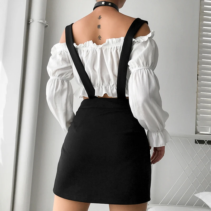 Iamhotty черная юбка на подтяжках для женщин на молнии лоскутный ...