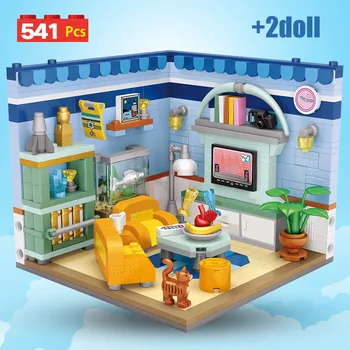 

Mini Diamond Blocks Happy House Bedroom Drawing Room Model Building Blocks Figures Bricks Educational Toys for Children Girls