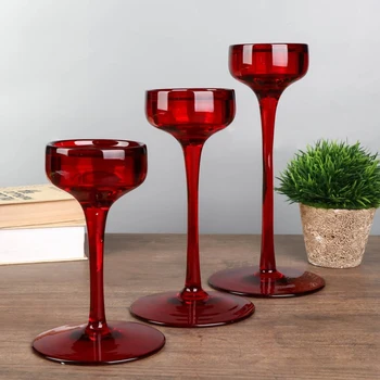 

Candlestick glass "Goblet-bowl" red set 3 pieces h- 17, 21, 24.5x12x12 cm 4543423