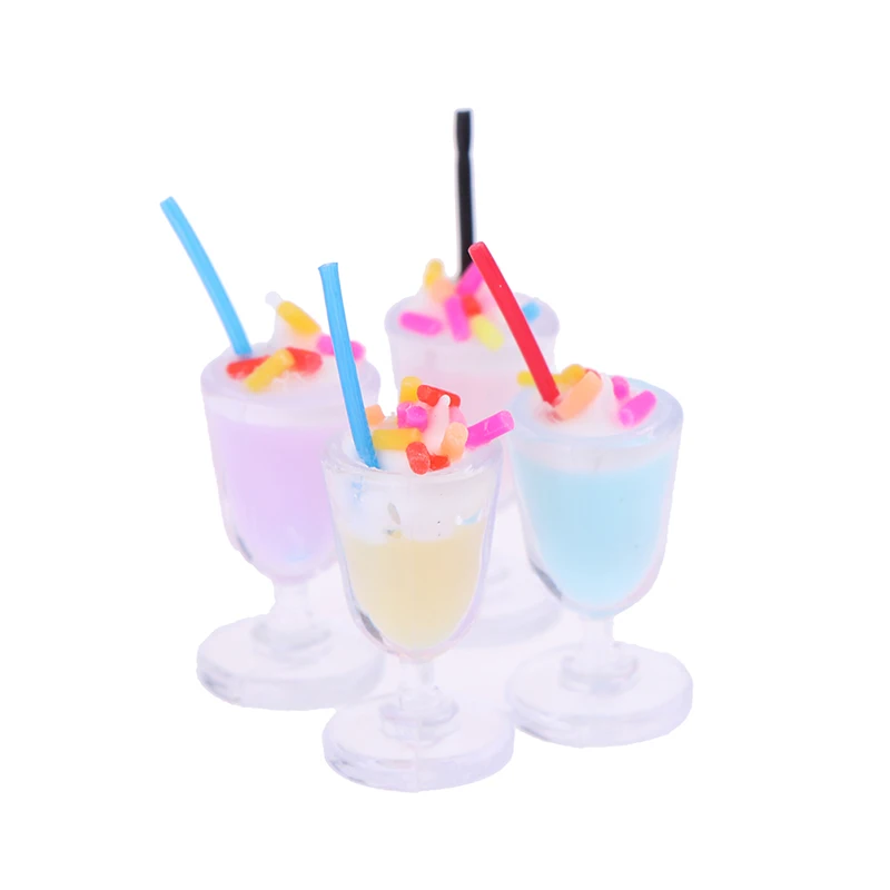4pc Mini Drink Ice Cream Cups Model Pretend Play Mini Food Doll Accessories Fit Play House Toy Dollhouse Miniature pretend food toys wooden ice cream playset doll house toys