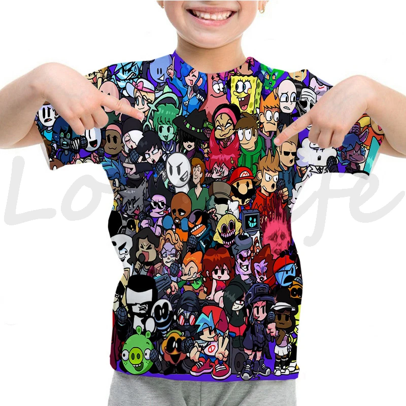 thumbnail image 1 of Camiseta de Friday Night Funkin para niños, camisetas de dibujos animados del juego FNF para niñas, camisetas de manga corta de verano, camisetas para niños, camisetas, 1 of 4