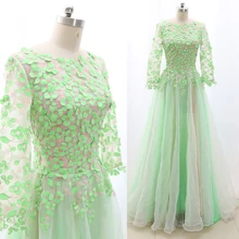 MACloth Мятное плиссированное платье с круглым вырезом длиной до пола, длинное платье из тюля с вышивкой для выпускного вечера S 268359 распродажа