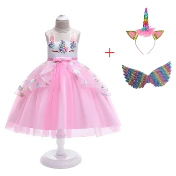 

Pink Girls Halloween Pony Costume Unicorn Dress Horse Girl Sleeveless Glitter Pony Dress Can Add Angel Wings Headband Kids