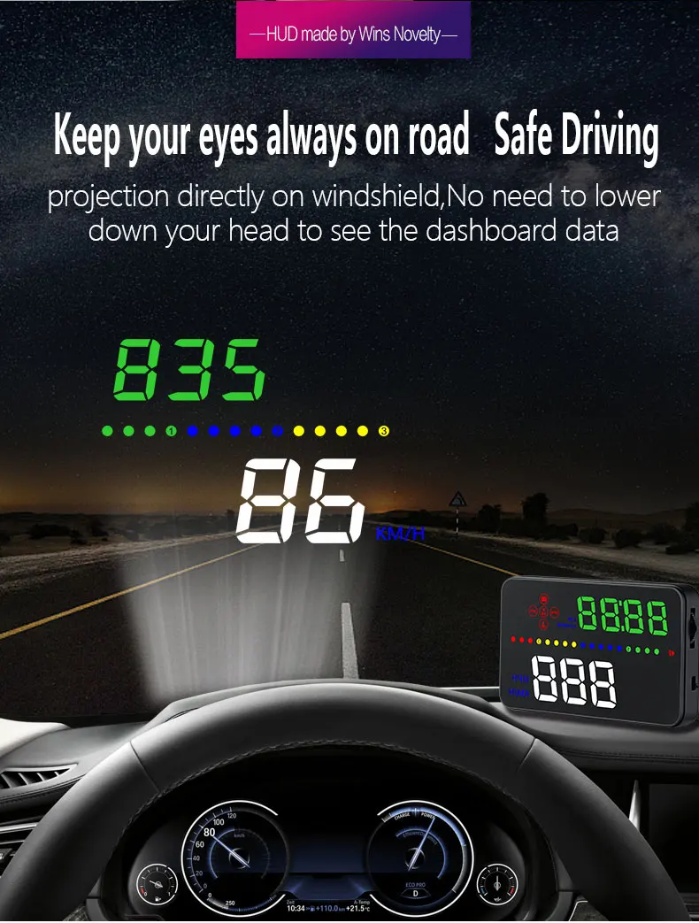 Geyiren A300 HUD OBD2 цифровой измеритель скорости автомобиля дисплей лобовое стекло скорость проектор температура воды над скоростью