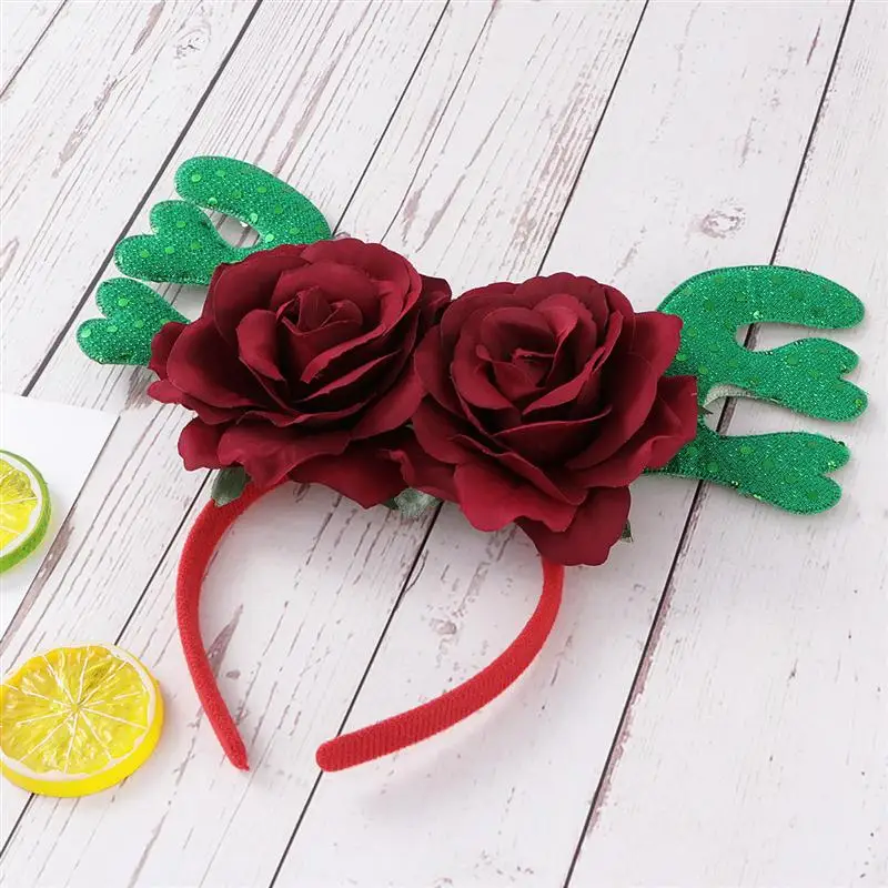 1pc Christmas Hair Hoops Cute Rose Flower Hair Accessory Head Hoops for Decorations
