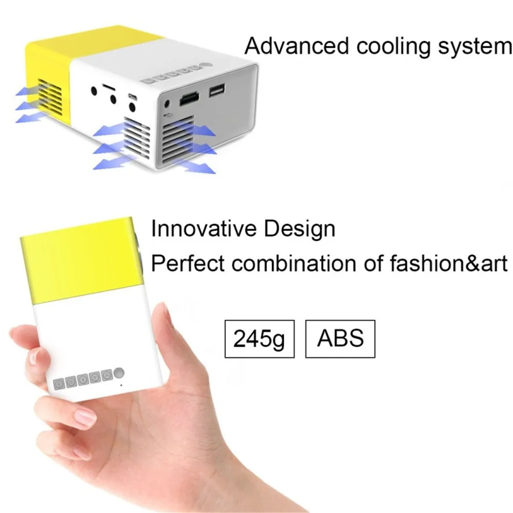 Mini Projector Portable Color with HDMI USB AV Interfaces and Remote Control Full format video player MP4, RMVB, AVI, RM,etc S23