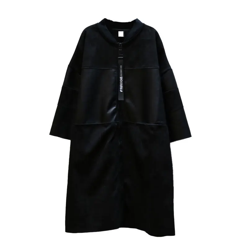 black GCC1522 XITAO Tide, лоскутное пальто из искусственной кожи, большие размеры, женская одежда,, длинный карман, воротник-стойка, подходит ко всему, плащ, новинка, GCC1522 - Цвет: black GCC1522