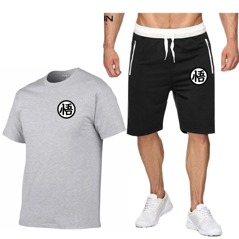 

Tracksuit Mens Dragon Ball Jogger Sets Fashion Brand Casual Sweat Suits Men 2 Pieces Tee Shirts Top+Shorts Sportwear Shorts Sets