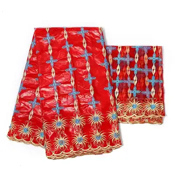 

Blue bazin riche african fabric 2020 new cotton bazin broder fabric with tulle lace blouse embroidery 5+2 yards ! WX51680