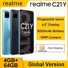 Realme – Smartphone C21Y, Version globale, 4 go 64 go, huit cœurs avec 3 emplacements pour cartes, batterie 5000mAh, capteur d'empreintes digitales, Stock au brésil