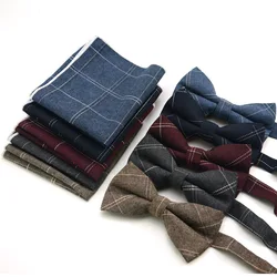 Trendy Men's Shirt Bowknot Square Scarf Cotton Bow Tie Pocket Square Set