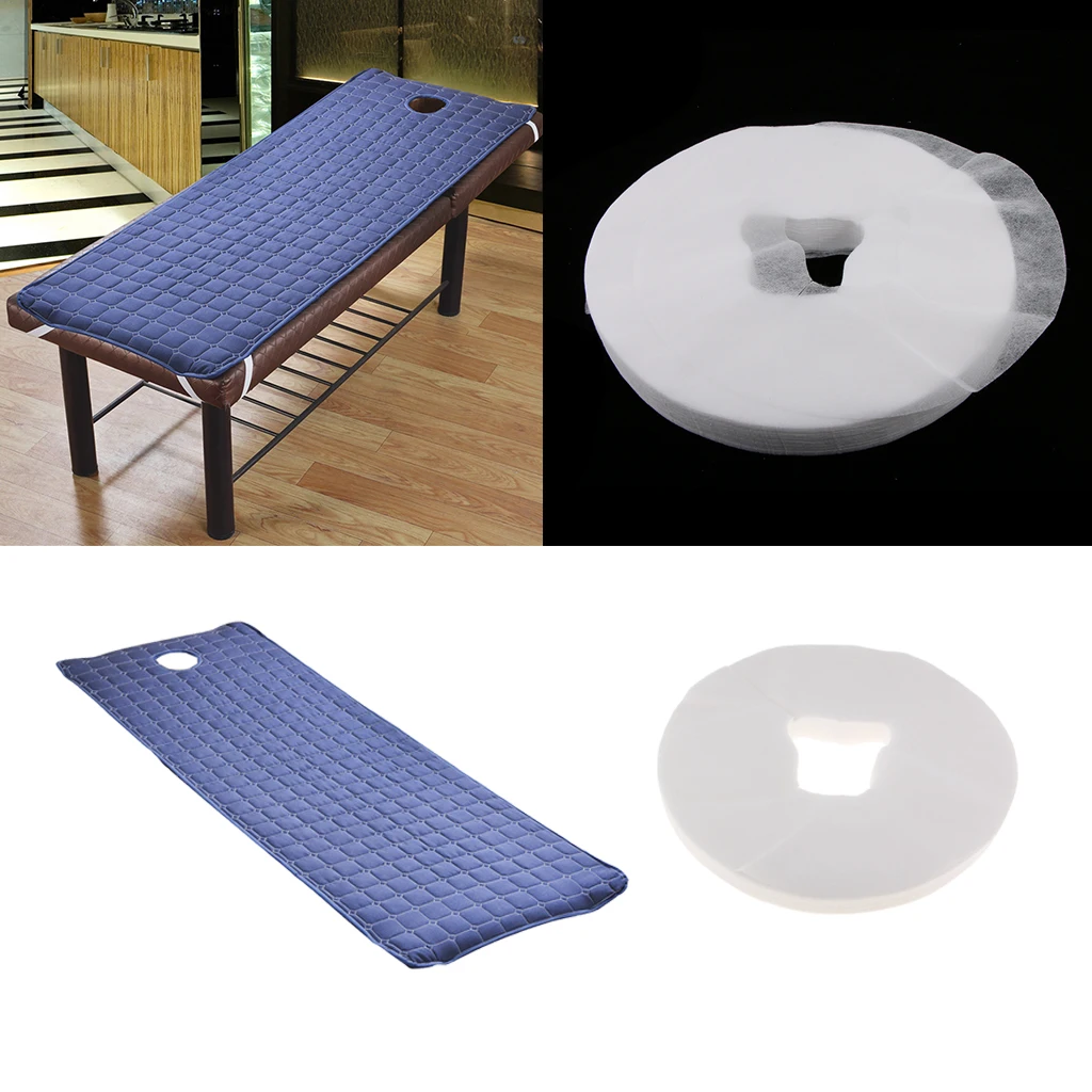 Professional Massage Table Couch Bed Sheet Pad 190x70cm with 100pcs Face Down Cushion Cover Blue/White