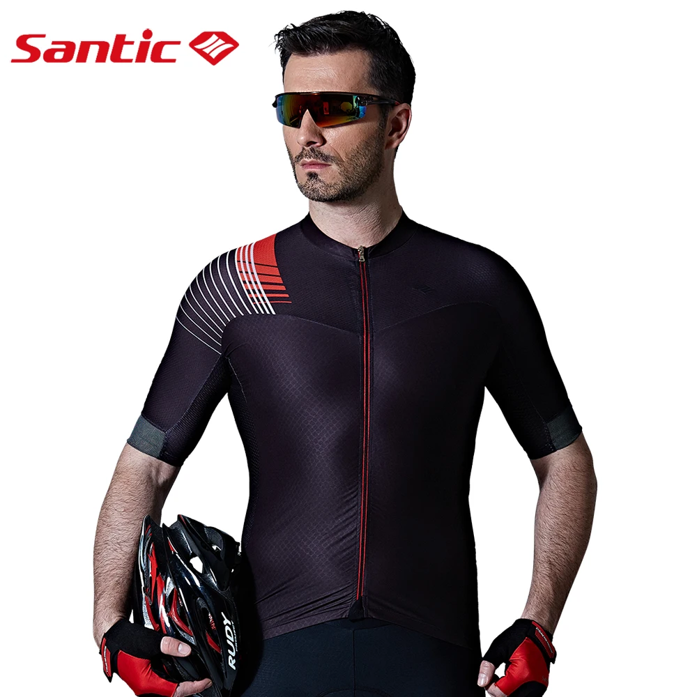 cheap Santic Men Cycling Short Jersey Pro Fit Imported Reflective Antislip Sleeve Cuff Road Bike MTB Cycling Clothings M7C02105