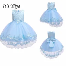 It's Yiya/платье с цветочным узором для девочек г. Элегантные Синие вечерние Детские платья с низким голенищем кружевные платья с бантом для свадебного причастия для девочек 188