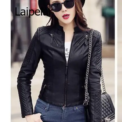 

Куртка женская из искусственной кожи, повседневная приталенная мягкая Байкерская, верхняя одежда из искусственной кожи, базовая уличная одежда, весна-осень