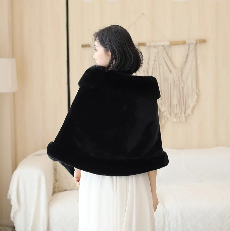Black Faux fur Women Bridal Wedding Party Shawl Shrug Jacket Cape Stole