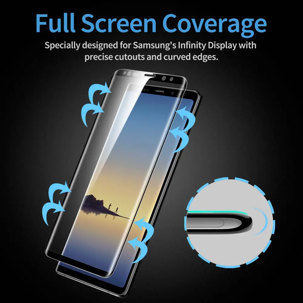 ESR 2 шт./лот 9H Закаленное стекло протектор экрана для samsung Galaxy Note 9 3D изогнутый полное покрытие дружественное стекло защитная пленка