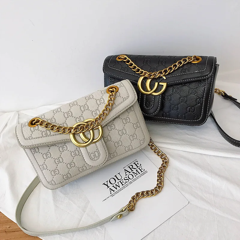 

2020 New Style Europe And America-Style Fashion WOMEN'S Bag Embossed Square Sling Bag Women's Chain Messenger Bag Casual Bag