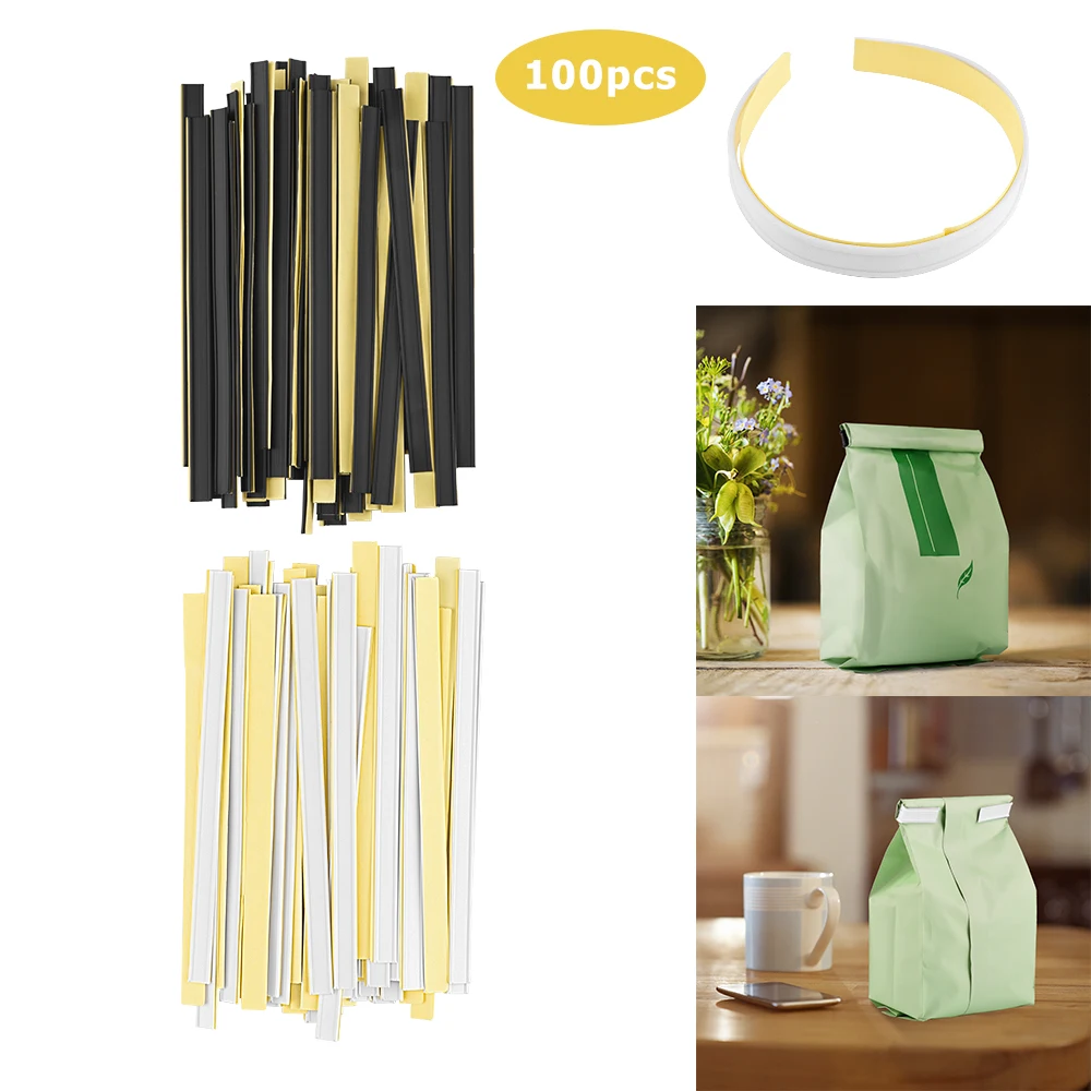 100 Black Peel And Stick Tin Ties, Plastic, 23 G Flexible Wire, Coffee