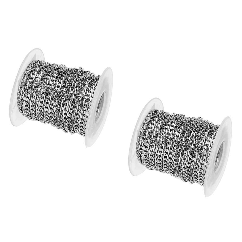 2 Rolls x 10 Yards 3mm / 5mm Stainless Steel Curb Chain, Extender Chains Bracelets Necklaces Link Chain for Men Women