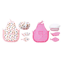 Kitchen Chef Set Playset Gifts for Kids Cooking Play Hat Apron Oven Mitt Pad