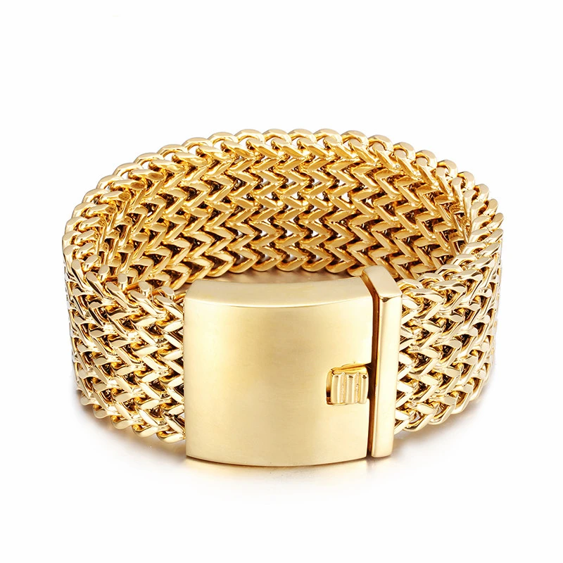 12mm 18m 30mm Stainless Steel Link Chain Bracelet High Polished Gold Color Mesh Bracelets For Men Cool Jewelry  Gifts