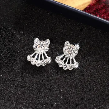 

Fashion Women's Bow With Rhinestones Geometric Fan-shaped Shiny High-grade Earrings Sweet Romantic Gift Wedding Ear Jewelry