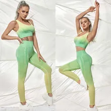 Ombre yoga conjunto agasalho feminino roupas de fitness roupas de treino para mulher sutiã e leggings ginásio roupa esportiva
