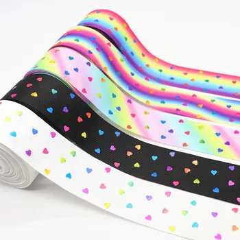 

5 Yards 1.5" 38MM Heart-Shaped Grosgrain Ribbon Peach Heart Printed RibbonFor Hair Bows DIY Crafts Accessories M19042702