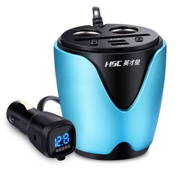 

12-24V 2.1/1A output 2 USB Car Charger Voltage Current Display Quick Charger Car Cup Holder Car Cigarette Lighter Socket Adapter