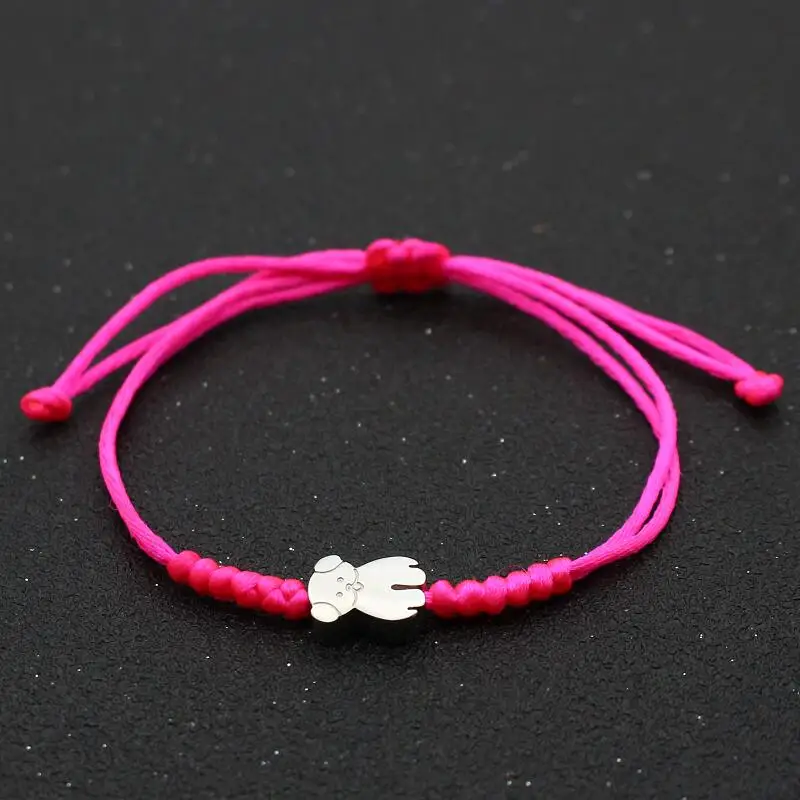 Dark pink Нержавеющая сталь серебро Цвет маленький браслет медведь красная веревка на удачу нить нитка, Плетеный Шарм Браслеты для Для женщин, ювелирные изделия для девушек - Окраска металла: Dark pink