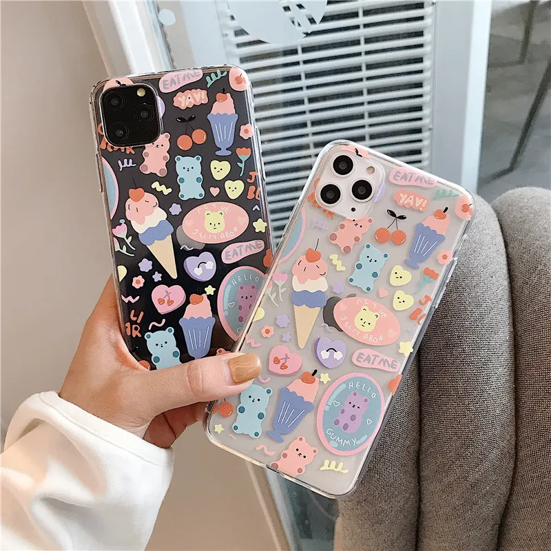 Прозрачный чехол для Iphone 11pro XS XR MAX милый мягкий из ТПУ с мороженым 8 7 6s Plus